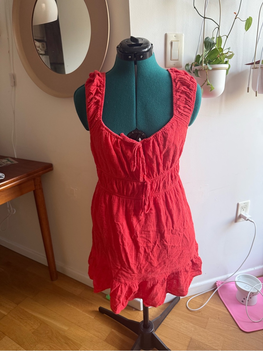 Gilli Red Ruched Sundress with Ruffled Hem